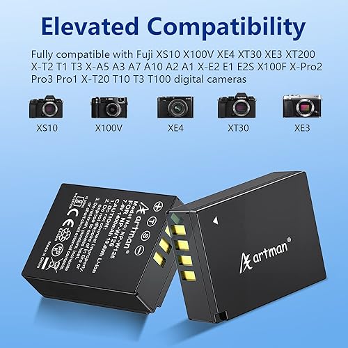 Miniatura 2 de Artman NP-W126 NP-W126S Batería y LCD Dual Cargador para X100V, X100VI, X100F, X-T100, X-T200, X-T1, X-T2, X-T3, X-T10, X-T20, X-T30 II, X-S10,