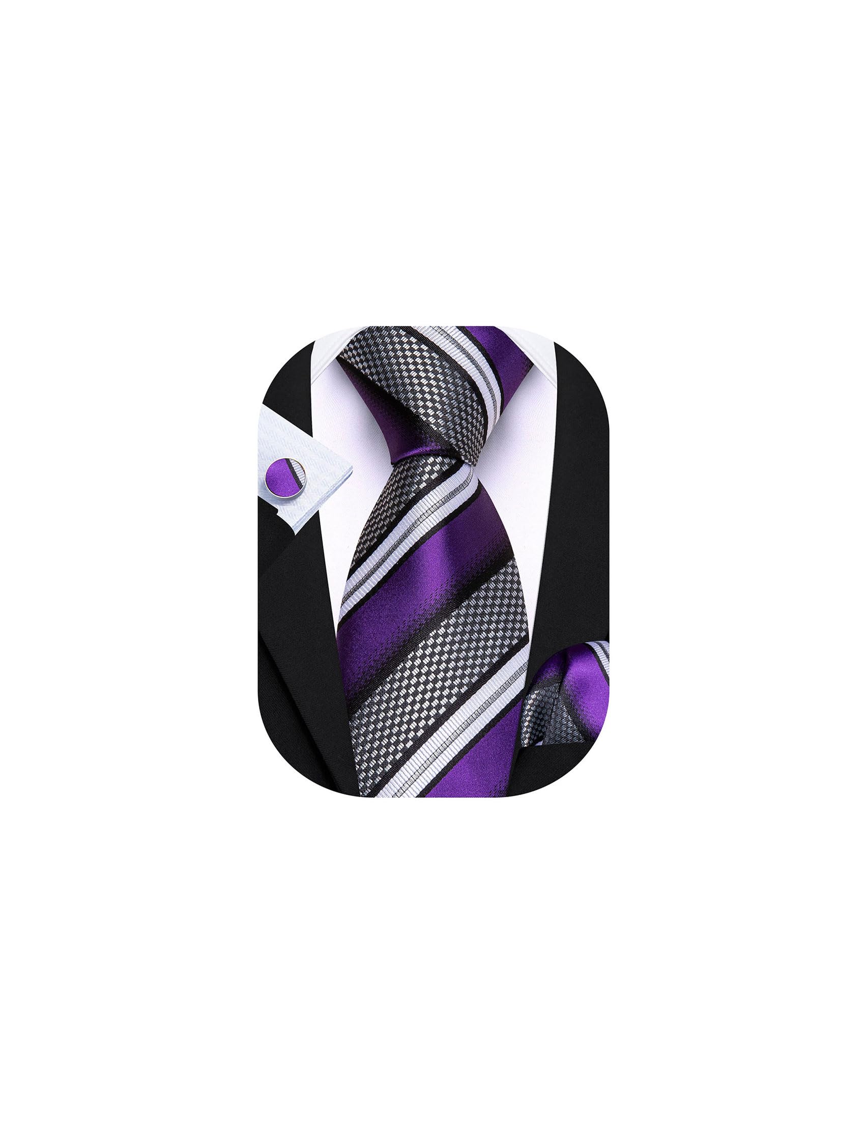 Barry.Wang Mens Tie Set Plaid Check Stripe Neckties Pocket Square Cufflinks | Woven Classic,Formal/Casual Men's Necktie,Luxury,Business,Wedding,Party,Prom,Graduation