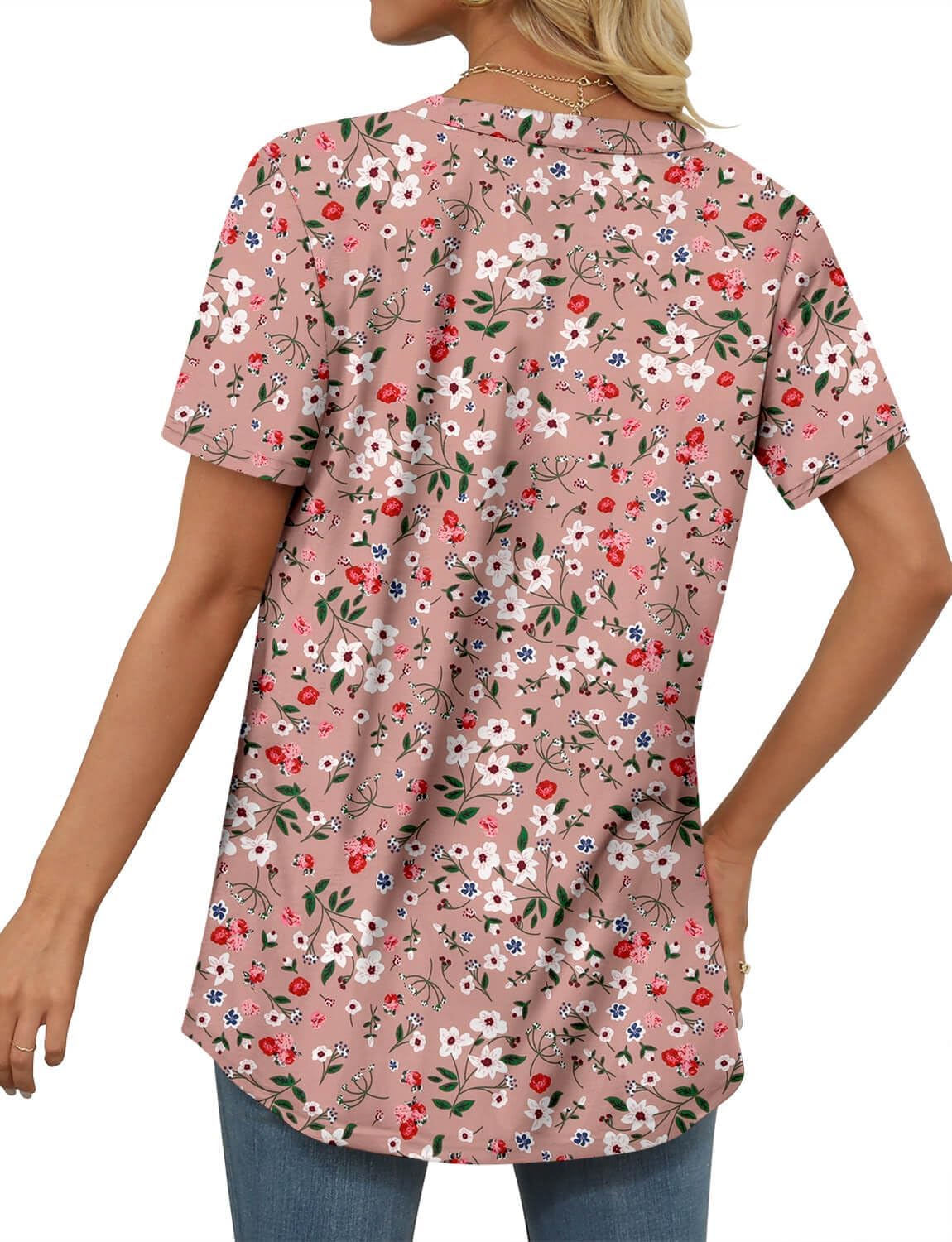 ONLYSHE Womens Short Sleeve Shirts Summer Floral Tunic Tops V Neck Blouse Loose Fit Shirts for Leggings - Image 4