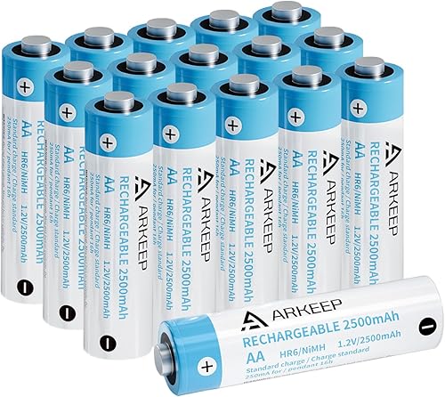 Baterías AA recargables, paquete de 16, baterías NiMH doble A de alta capacidad de 2500 mAh 1.2 V, alimentación precargada de larga duración para