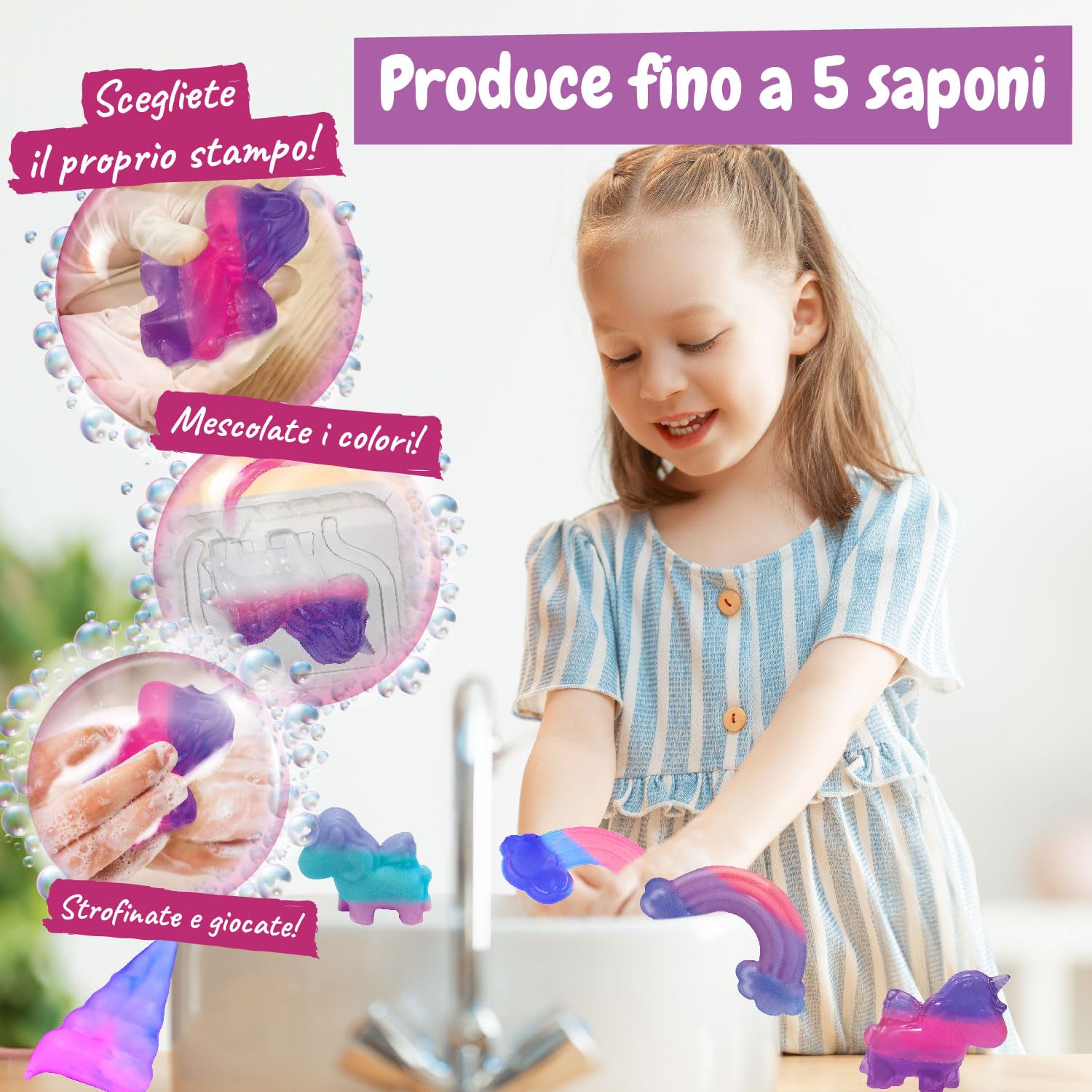Science4you Unicorno Lab Kit per la Produzione di Sapone per Bambini 6 7 8+ Anni, Crea i tuoi Saponi con i Giocattoli dei Unicorno Fosforescenti All'interno, Regalo per Bambino e Bambina 6 7 8 9 Anni