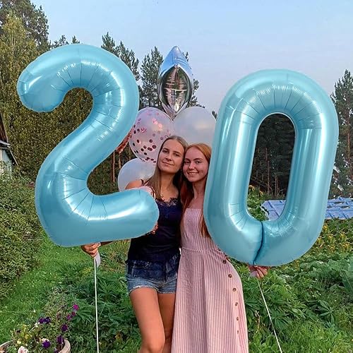 Miniatura 3 de TONIFUL Globos de helio de 40 pulgadas, color azul claro, con números macarrones, número 20, globos de helio, globos digitales grandes de 20