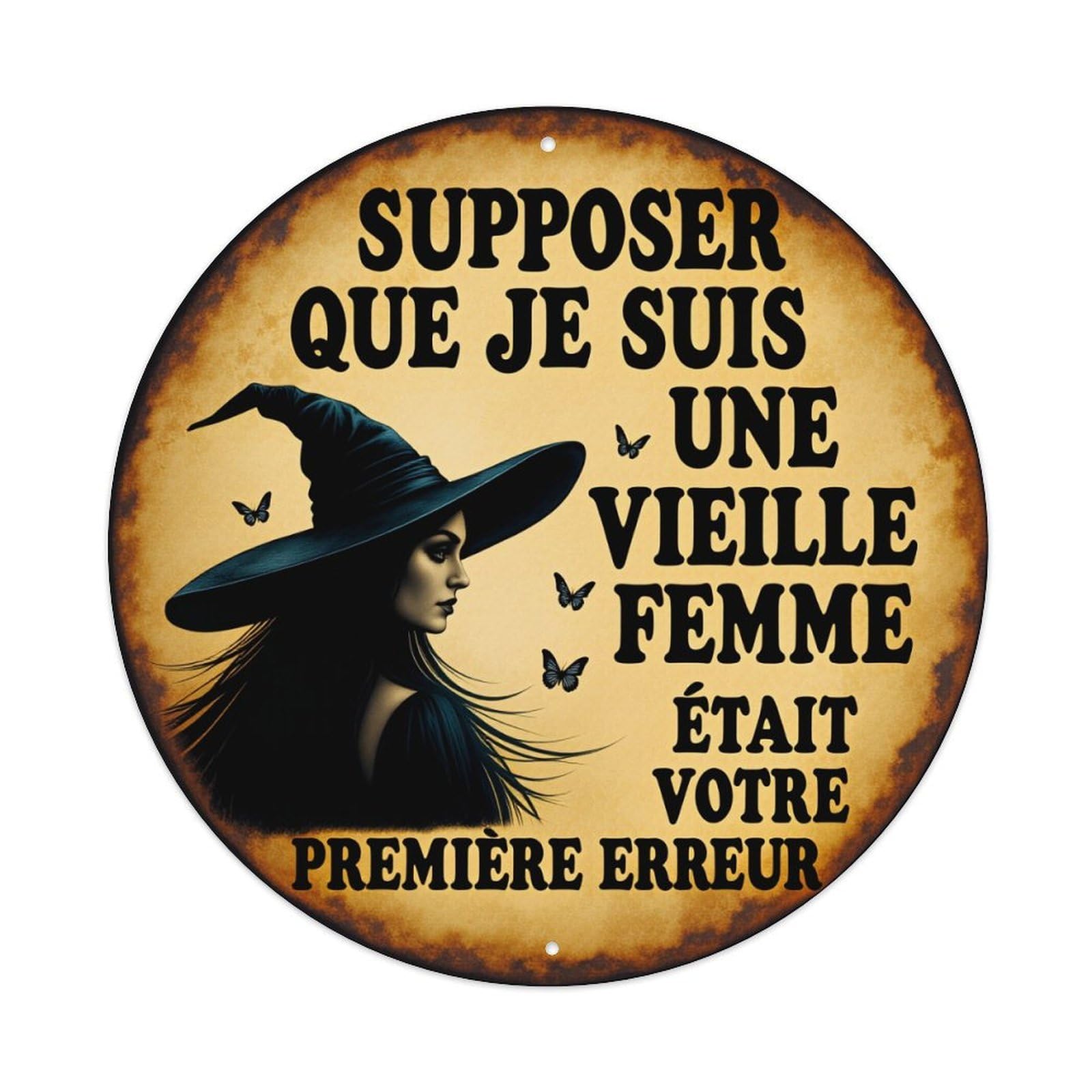 Witch Hat Butterflies Text Circle Vintage Metal Tin Sign Retro Wall Decor for Home Bar Garage Cafe, Indoor & Outdoor Decorative，circle Metal Poster, 8x8 Inch