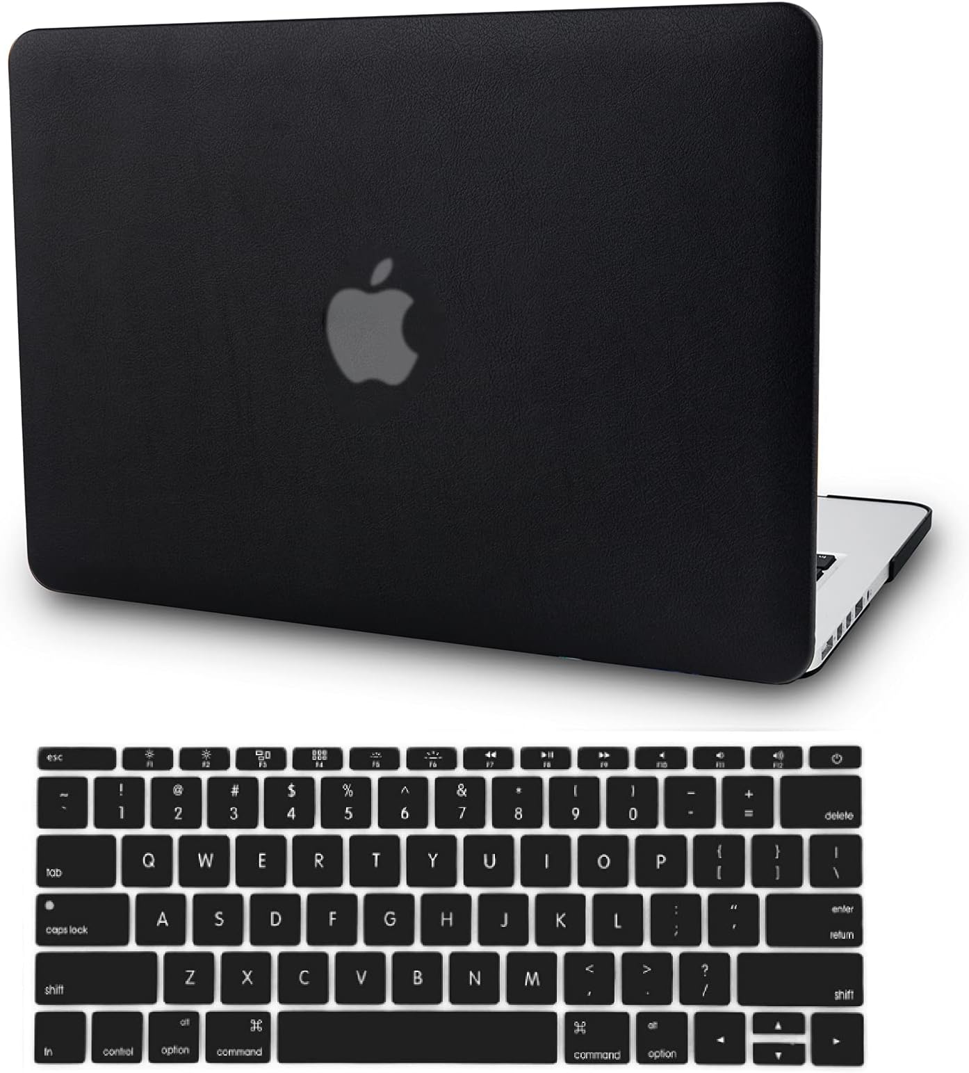 KECCCase Compatible with MacBook Air 13 inch Case (2010-2017 Release) A1369/A1466 Italian Leather Hard Shell Keyboard Cover (Black Leather)