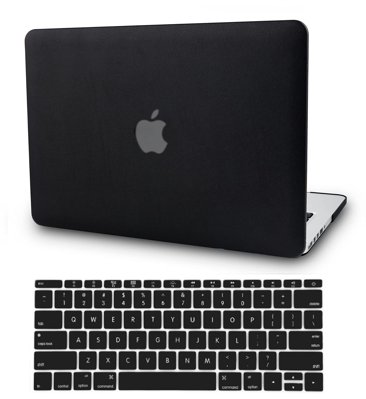 KECCCase Compatible with MacBook Air 13 inch Case (2010-2017 Release) A1369/A1466 Italian Leather Hard Shell Keyboard Cover (Black Leather)