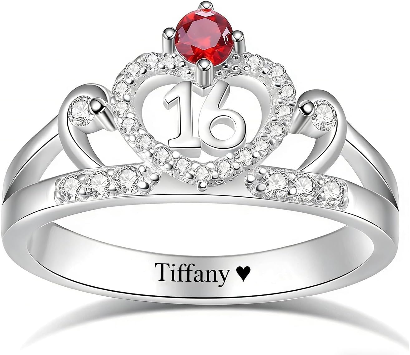 Personalized Sweet 16 Ring with Birthstone Custom Engraved Name Birthstones Ring Birthday Anniversary Quinceanera Gift for Women Daughter Girlfriend