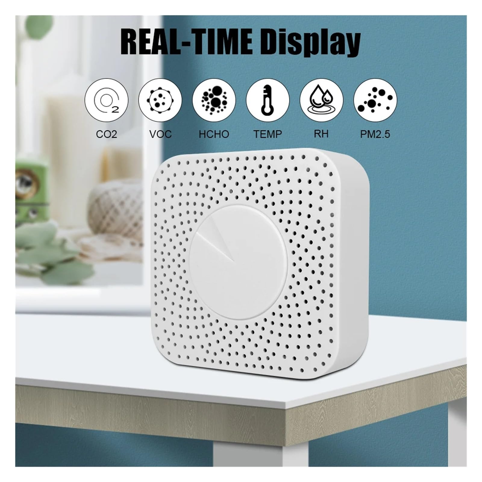 Inteligentny Dla Domowego Biura 6-w-1 Miernik CO2 WiFi Monitor Jakości Powietrza PM2.5 Formaldehyd TVOC Czujnik Temperatury I Wilgotności Dokładne Monitorowanie Czasie Rzeczywistym