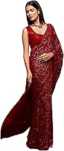 Women's Sequins Work Heavy Georgette Saree With Unstitched Blouse Peice (Latest-Sequins-Party-Saree, Free, Many Colors)