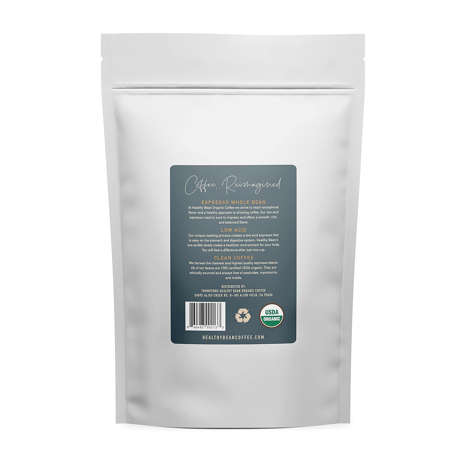 Healthy Bean Espresso Organic Coffee Beans Whole - Low Acid Coffee for Sensitive Stomach, Strong and Rich Flavor - USDA Organic, Dark Roast Whole Bean, 11oz