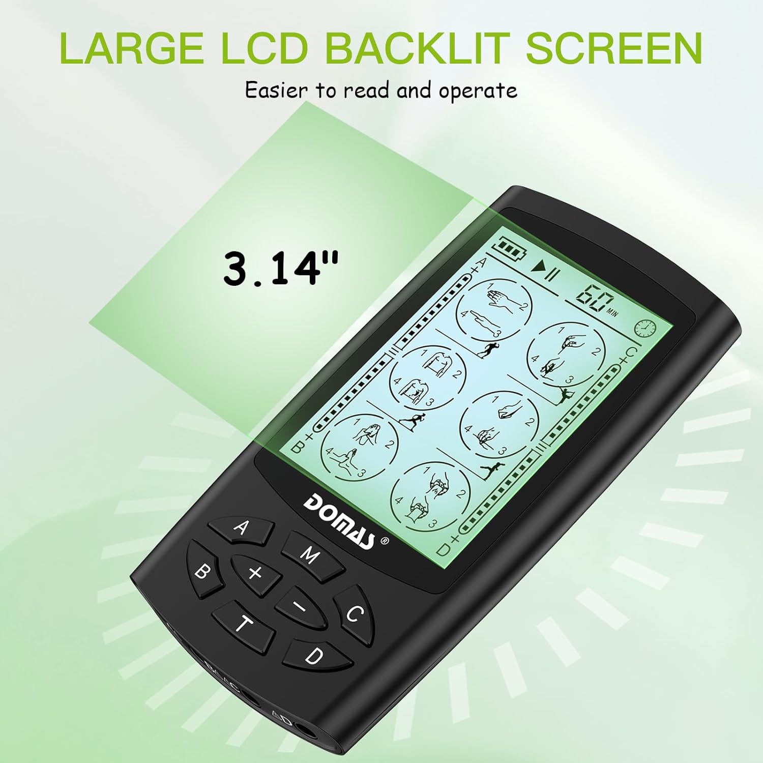 DOMAS TENS Unit with 4 Channel Outputs, TENS EMS Unit Muscle Stimulator for Back Pain Relief, Portable & Rechargeable Nursing Machine Device with 24 Modes Electronic Pulse Massager & 16 Pads