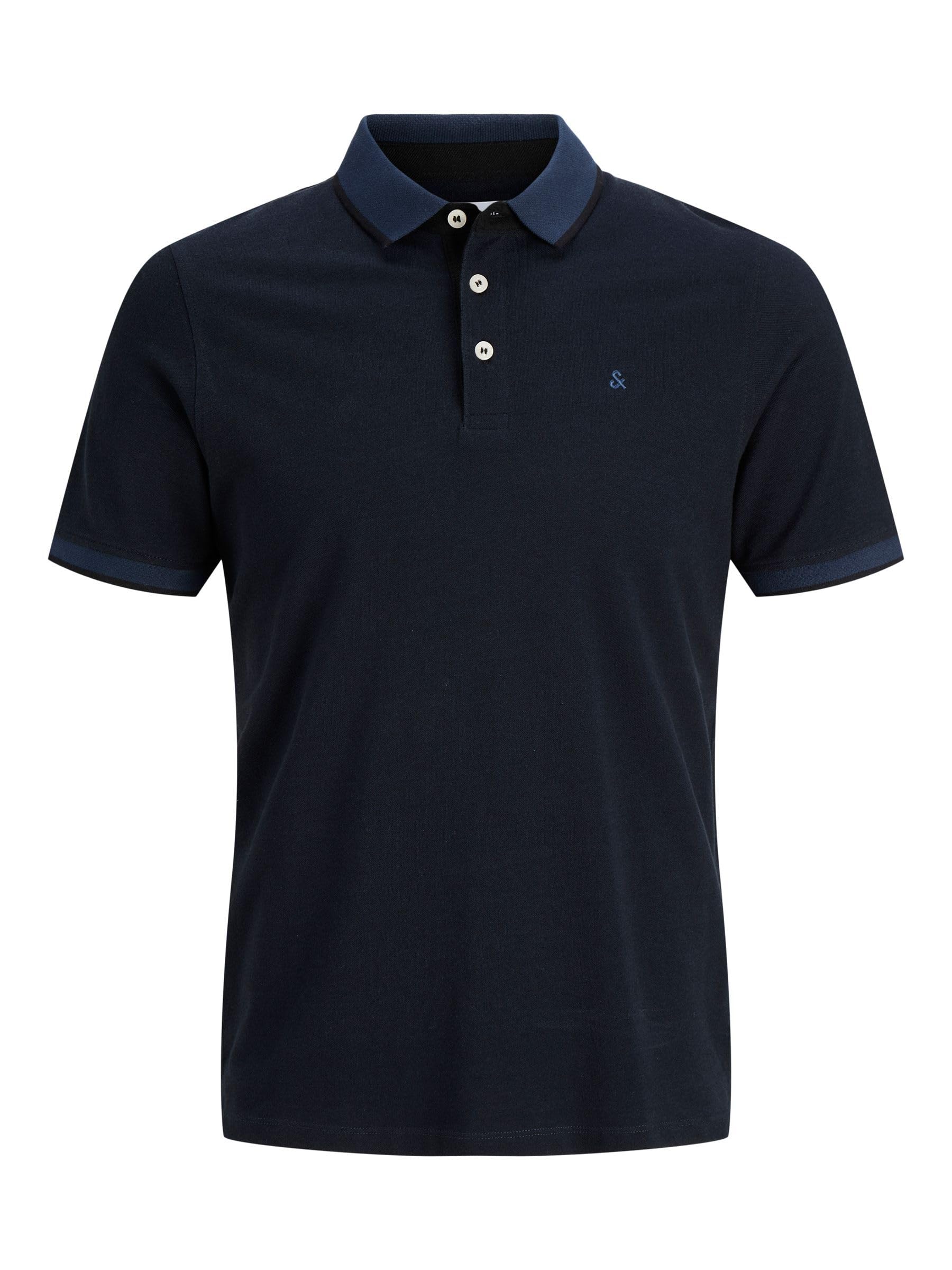Jack & Jones Men's Dark Navy/Detail: Slim Fit Jjepaulos Polo Ss Noos Polo Shirt, L