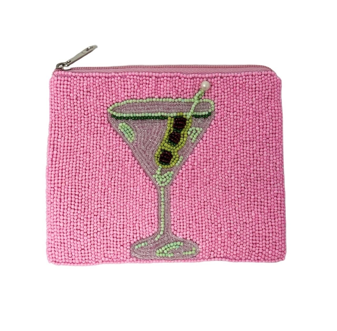 TWINE AND LOVE Pink Beaded Coin Purse Pouch, Small Wallets for Her, Beaded Pouch, Card Case Purse, Birthday Gifts, Bachelorette Party Favors, CP202-3