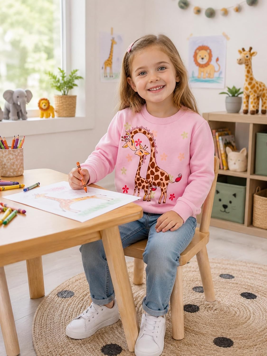 Toddler Girls Giraffe Sweatshirts Cotton Casual Pink Giraffe Sweater Shirts Clothes Crewneck Winter Long Sleeve Tops 3t