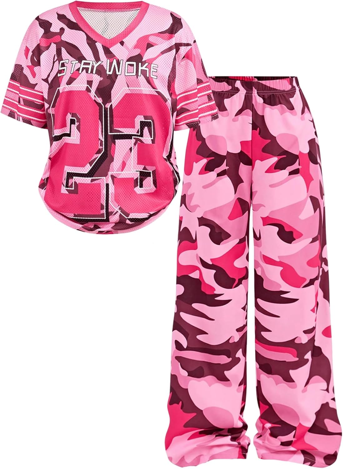 Girl's 2 Piece Summer Outfits Number Graphic Y2k Football Jersey Shirts and Cargo Pants Baggy Set