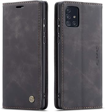 حافظة Galaxy A71 ، حافظة جلدية من الجلد تصميم كلاسيكي مع فتحة بطاقة وحافظة قابلة للطي من الإغلاق المغناطيسي لـ Samsung Galaxy A71 4G Black