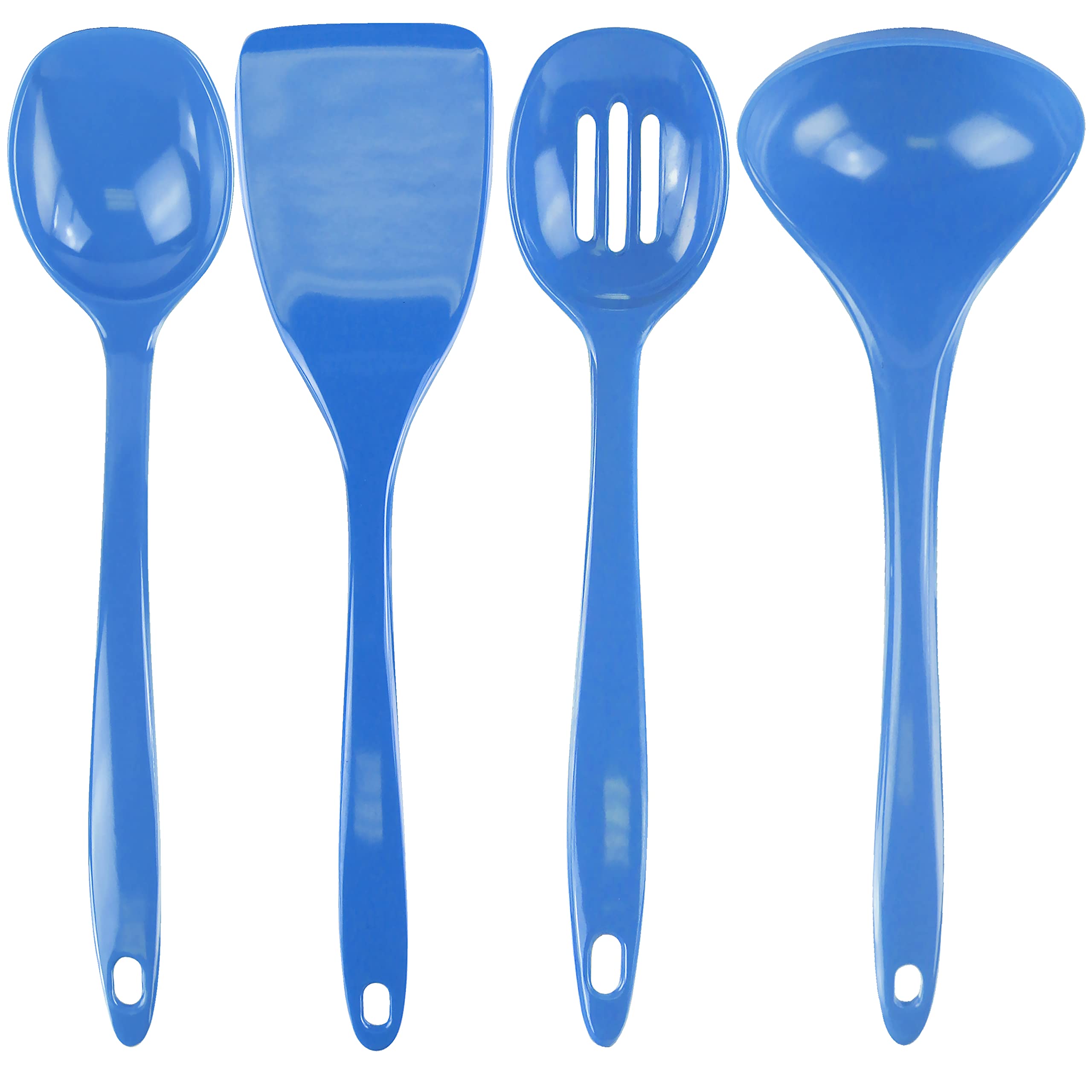 Reston Lloyd100% Melamine Kitchen Utensil Set, Non Scratching Ladle, Spoon, Slotted Spoon & Spatula, Easy To Hold, Set of 4, Azure