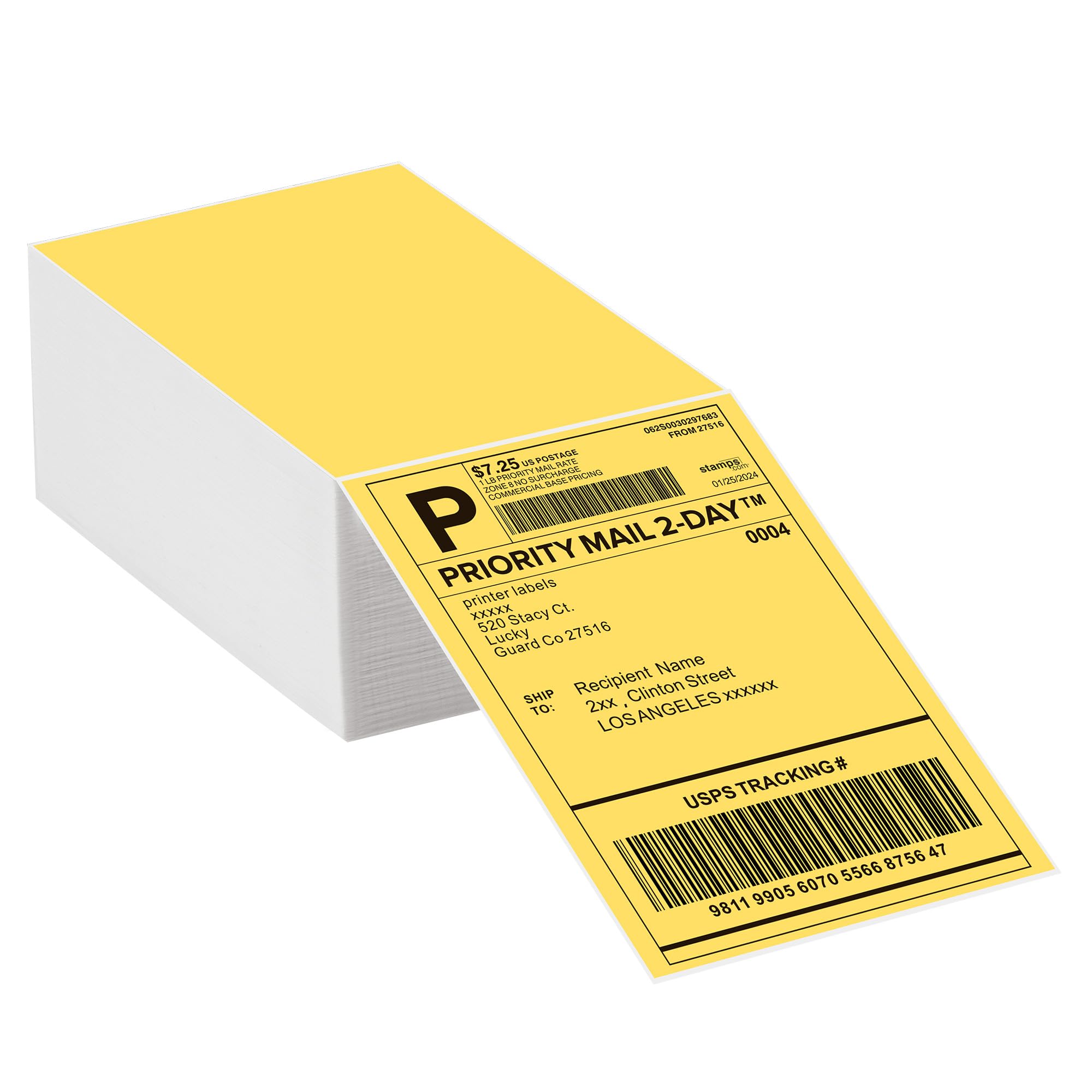 Lot de 500 étiquettes thermiques directes jaunes de 10,2 x 15,2 cm, étiquettes d'expédition et d'adresse, autocollants pour imprimante thermique, 1 pile