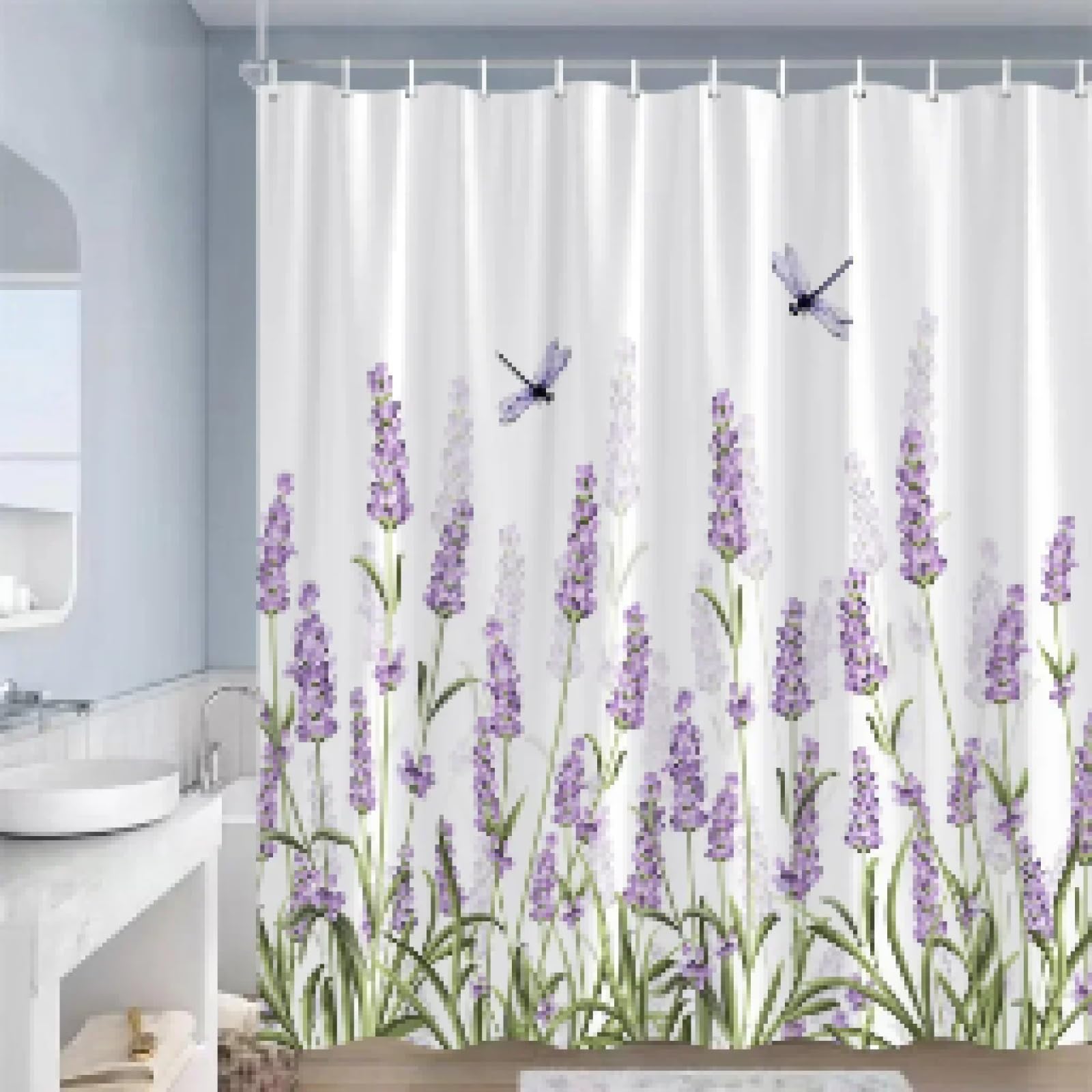 Rideau de douche aquarelle haut de gamme imprimé fleurs de lavande