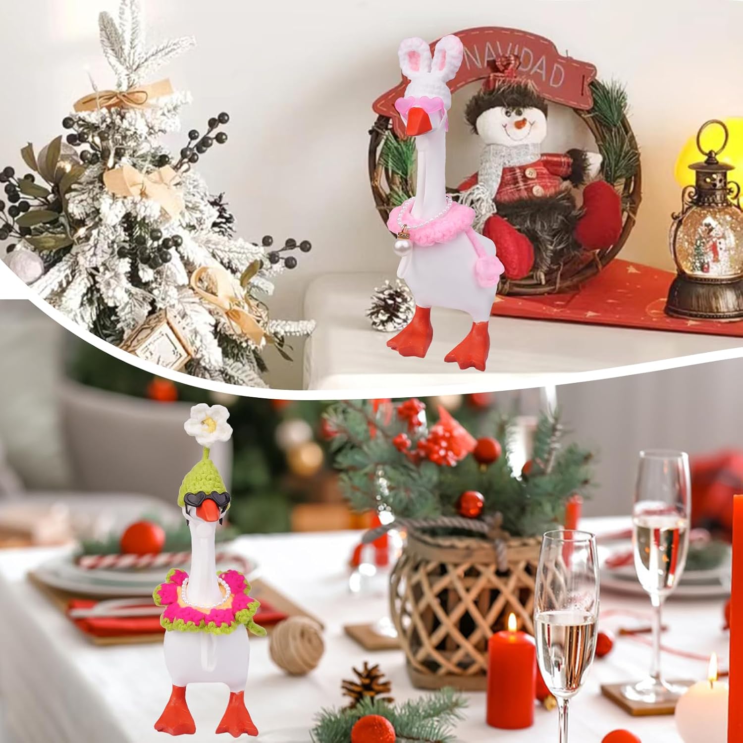 3 Set 7inch Desk Goose Outfits, Mini Desk Goose Knitted Hats and Skirt Outfits with Sunglasses for Magnetic Goose Key Holder, Cute Decoration for Home & Office