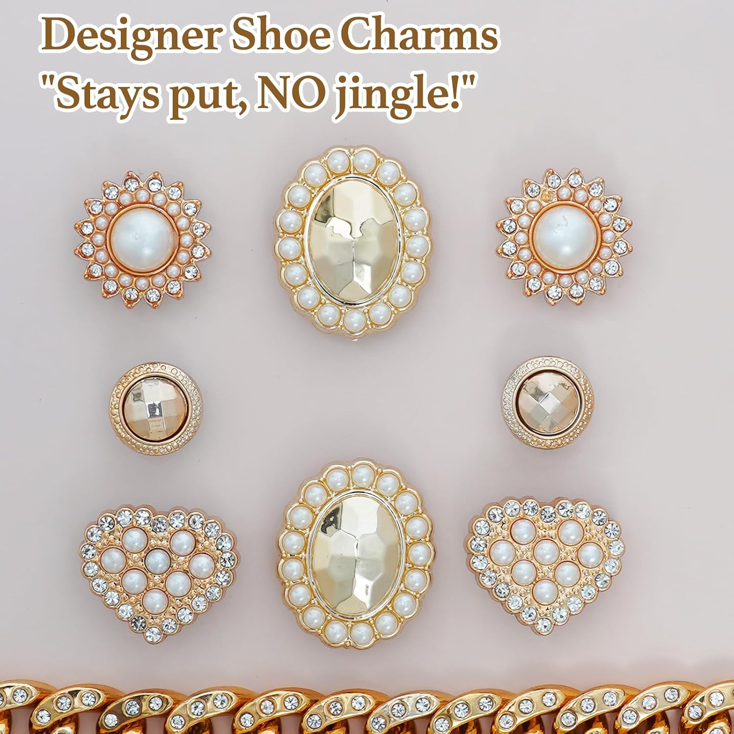 Bling Shoe Charms for Girls and Women, Girly Gold Shoe Charms for Clog Sandals, 24 PCS Glitter Pearl Flower Shoes Decoration Bulk, Shoes Chains Pins Charm Accessories