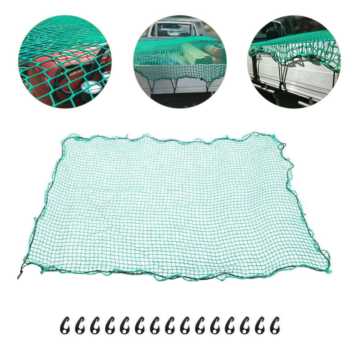 OUNONA Rete di Copertura Estensibile per Cassone Camion 2,5x3,5 M in Nylon con Corde Elastiche e 15 Ganci, Rete da Carico per Pick-up, Rimorchi e Portapacchi, Protezione Sicura