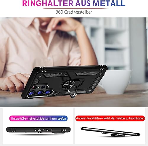 Miniatura 5 de Funda resistente para Samsung Galaxy S25 Ultra con anillo de metal soporte magnético, grado militar, a prueba de golpes, funda protectora resistente