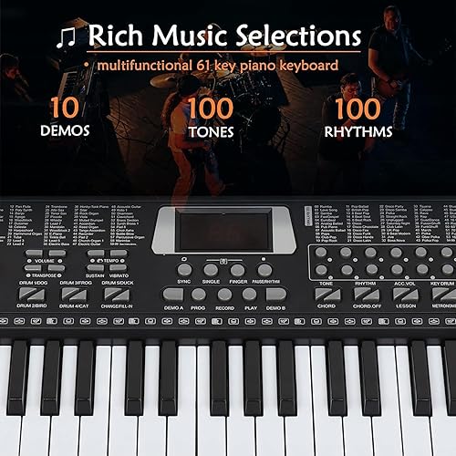 Miniatura 4 de Piano de teclado de 61 teclas, piano digital electrónico con micrófono de altavoz integrado, soporte para hojas y fuente de alimentación, teclado de