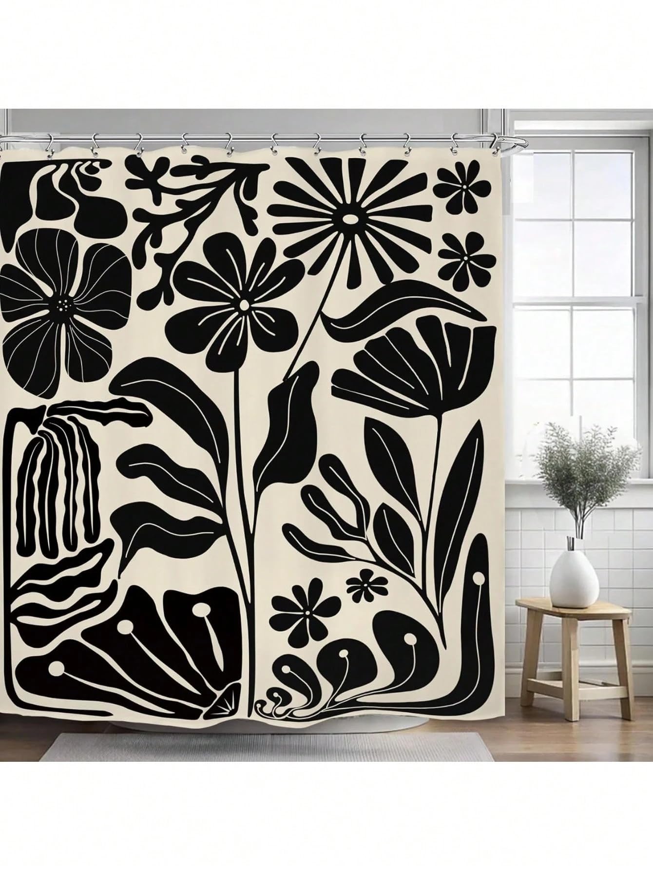 awitufhgp Black Matisse Flower Shower Curtain, Vintage Abstract Floral Leaves Aesthetic Retro Art Modern Bathroom Privacy Protection(220x180cm/87x71in(WxH)