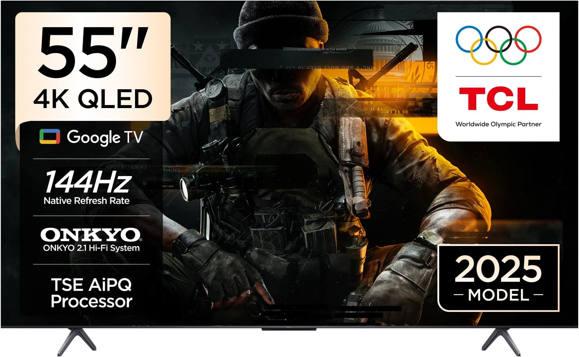 55T8C Television 55 Inch Smart TV 4K QLED Colorful Quantum Crystal HDR 10+ Gaming Google TV, 144Hz Native Refresh Rate, ONKYO 2.1 Hi-Fi, Dolby Atmos, DTS Virtual X, MEMC, Game Master (2025 Model)
