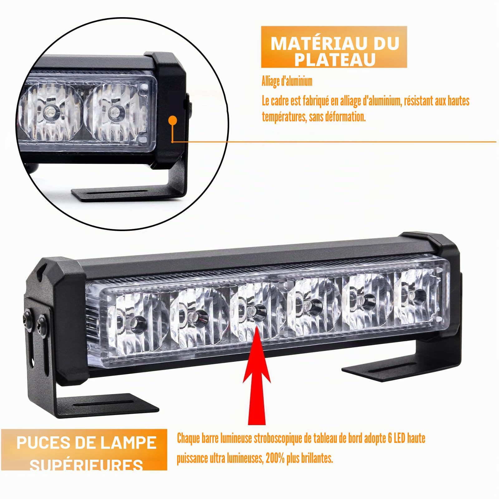2 en 1 LED Lampe Stroboscopique 12V 24V Lumière Avertissement Stroboscope Bar avec Interrupteur pour Voitures, Bateaux, Camions.