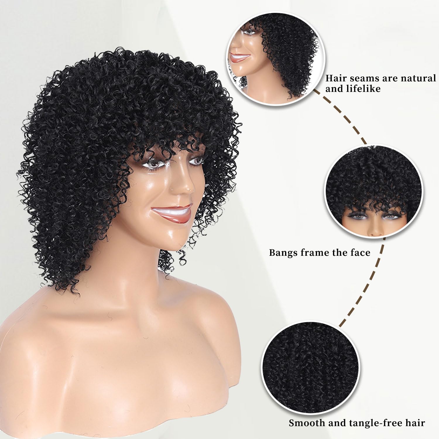 Fulang Hair Short Curly Wigs for Black Women Afro Wigs for Black Women Synthetic Wigs with Bangs Kinky Curly Wigs - Image 3
