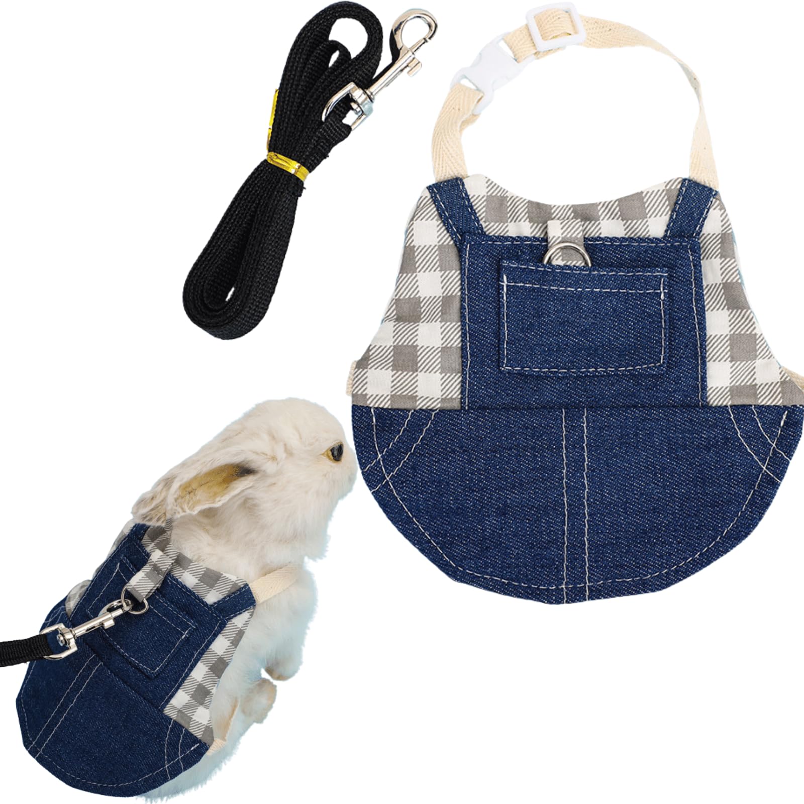 Rabbit Harness and Leash,Small Animal Clothes for Rabbit Guinea Pig, Bunny Plaid Harness Leash Guinea Pig Clothes for Kitten and Other Small Animals (