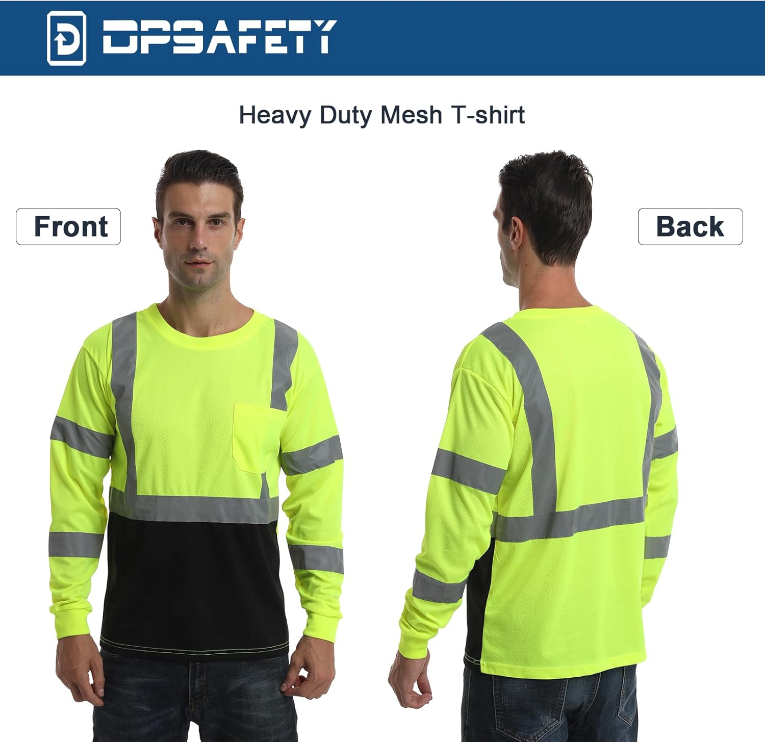 High Visibility Class 3 Shirts，Hi Vis Safety Long Sleeve Quick Dry Mesh Construction Work