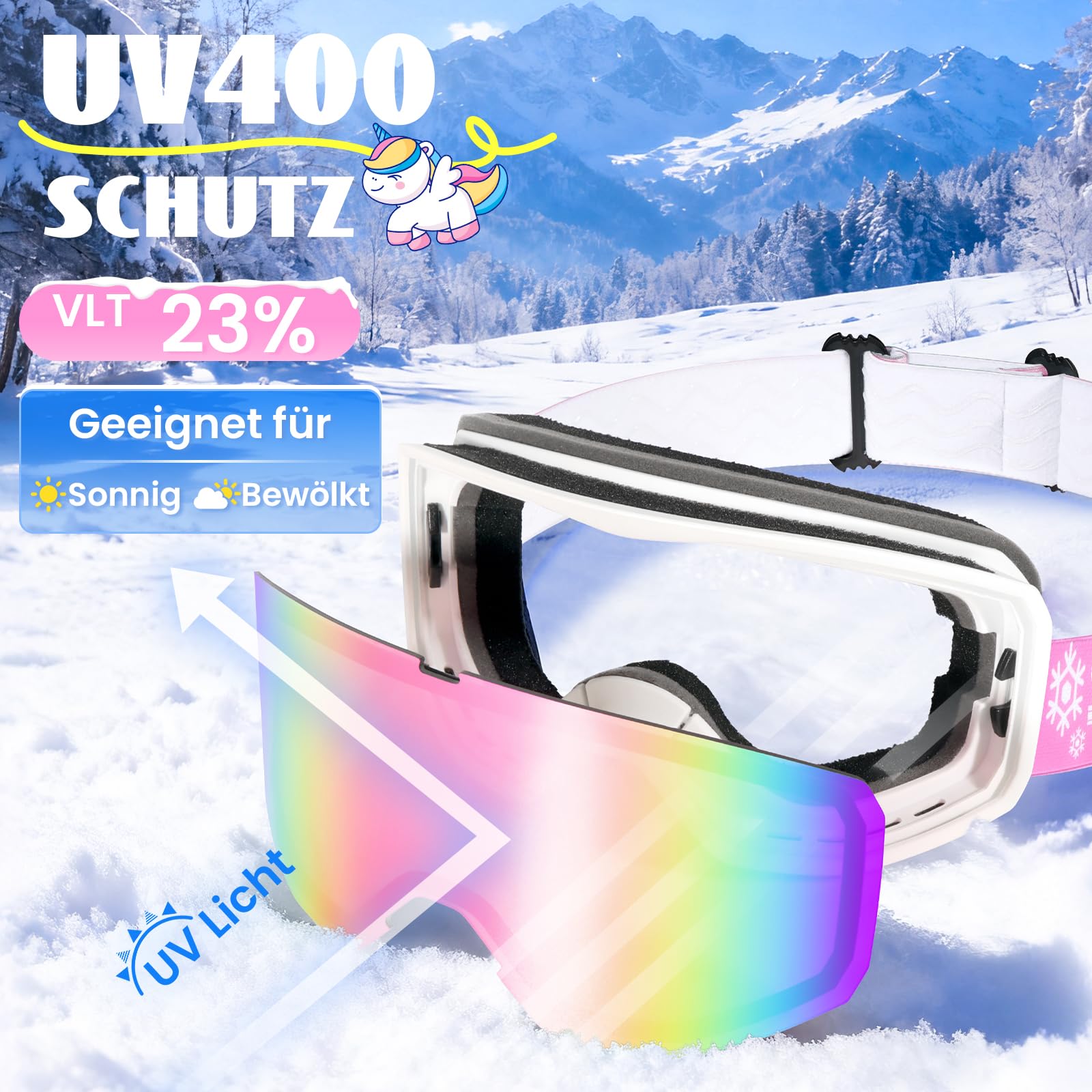 Supertrip Maschera da Sci Bambino, Occhiali da Sci snowboard Anti 400UV Anti Nebbia per bambini e bambine dai 6 ai 14 anni, maschera da snowboard compatibili con i caschi
