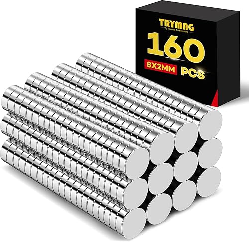 TRYMAG Imanes pequeños de 0.315 x 0.079 in, 160 imanes pequeños redondos de tierras raras, pequeños imanes de disco de neodimio fuertes para pizarra