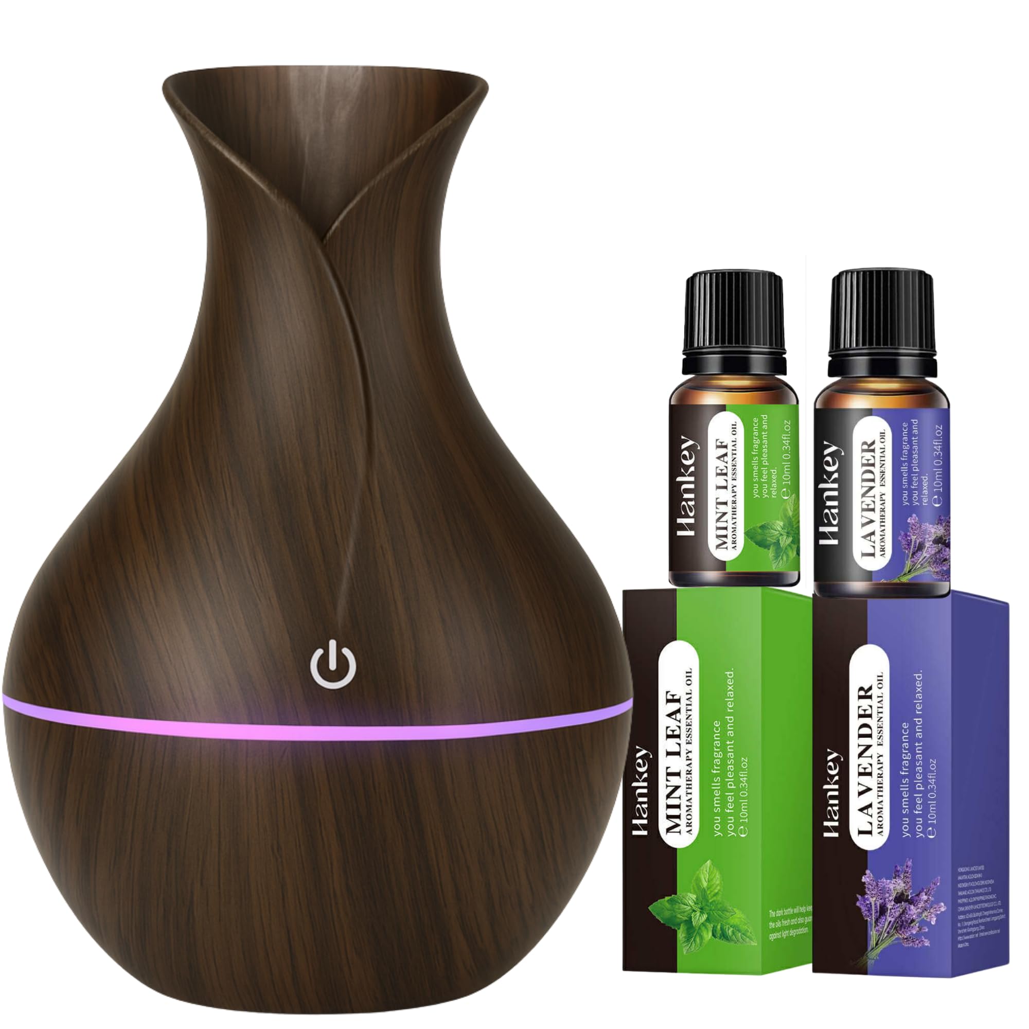 Nest & Nibble Dark Wood Grain Aroma Essential Oil Diffuser Ultrasonic Aromatherapy Humidifier Bpa-Free 130Ml | 7-Colour Led 4 Timers Auto Shut-Off + Lavender & Mint Leaf Oils (Dark Wood Grain)