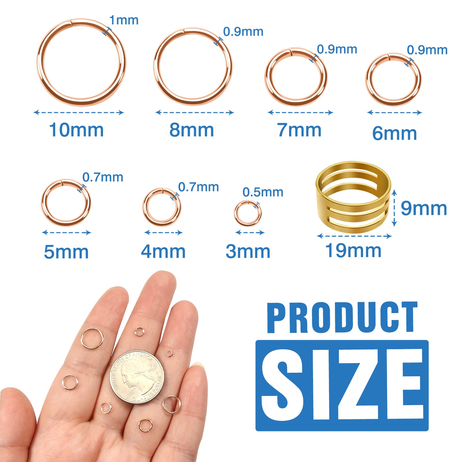 300 Anelli Salto Aperti 8 Mm Placcati Oro Rosa, Non Ossidabili, Per Bigiotteria Fai Da Te, Creazione Gioielli E Hobby Creativi
