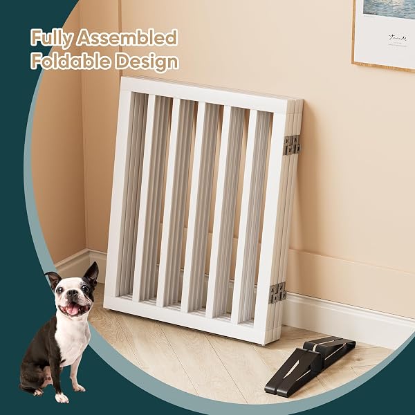 Semiocthome Freestanding Dog Gates and Barriers Indoor Pet Gates for Doorways and Stairs, 60cm(H) 4-Panel Puppy Gate with 2 Metals Stands Fully Assembled Adjustable Safety Fence Fit Up to 188cm White - 4
