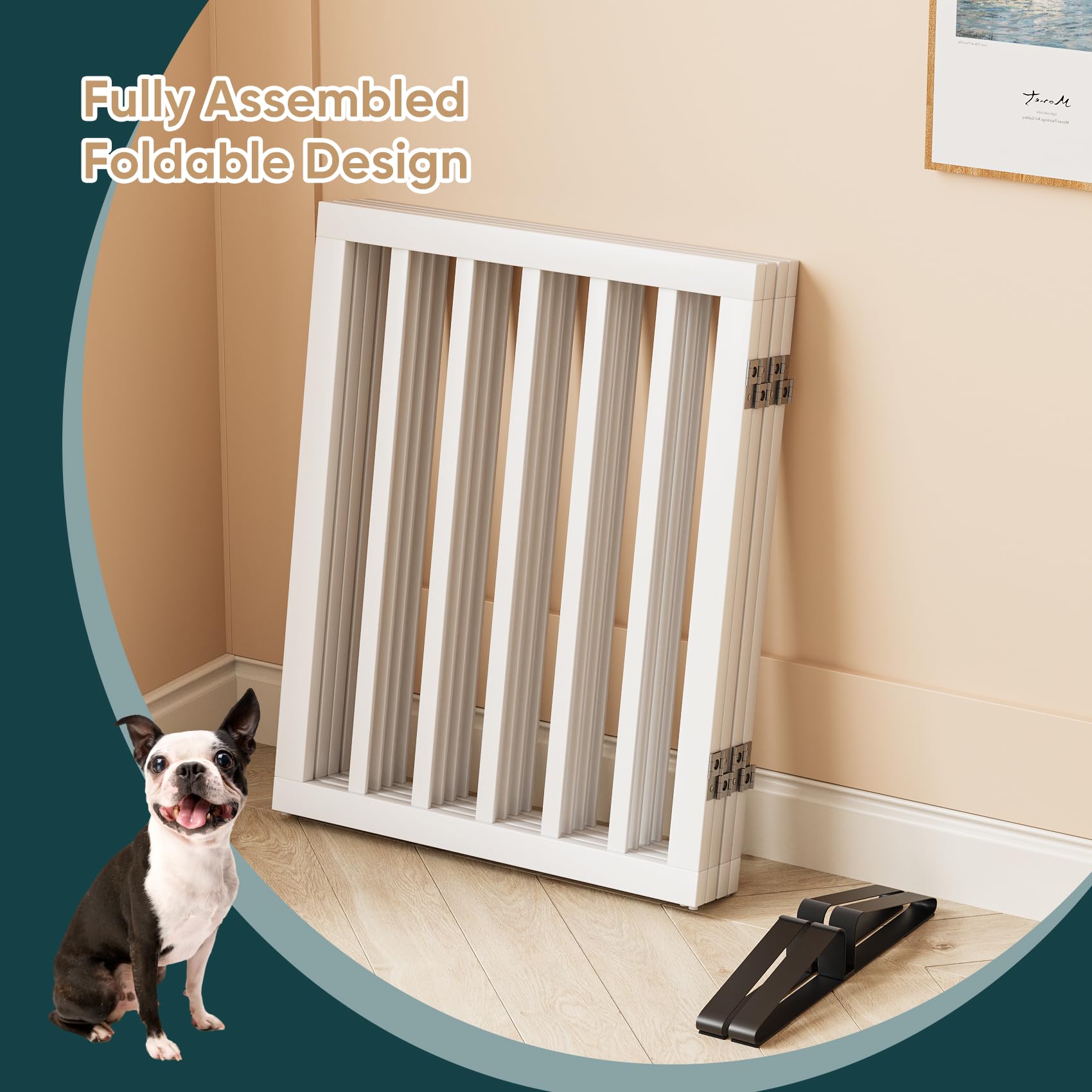 Semiocthome Freestanding Dog Gates and Barriers Indoor Pet Gates for Doorways and Stairs, 60cm(H) 4-Panel Puppy Gate with 2 Metals Stands Fully Assembled Adjustable Safety Fence Fit Up to 188cm White — view 4