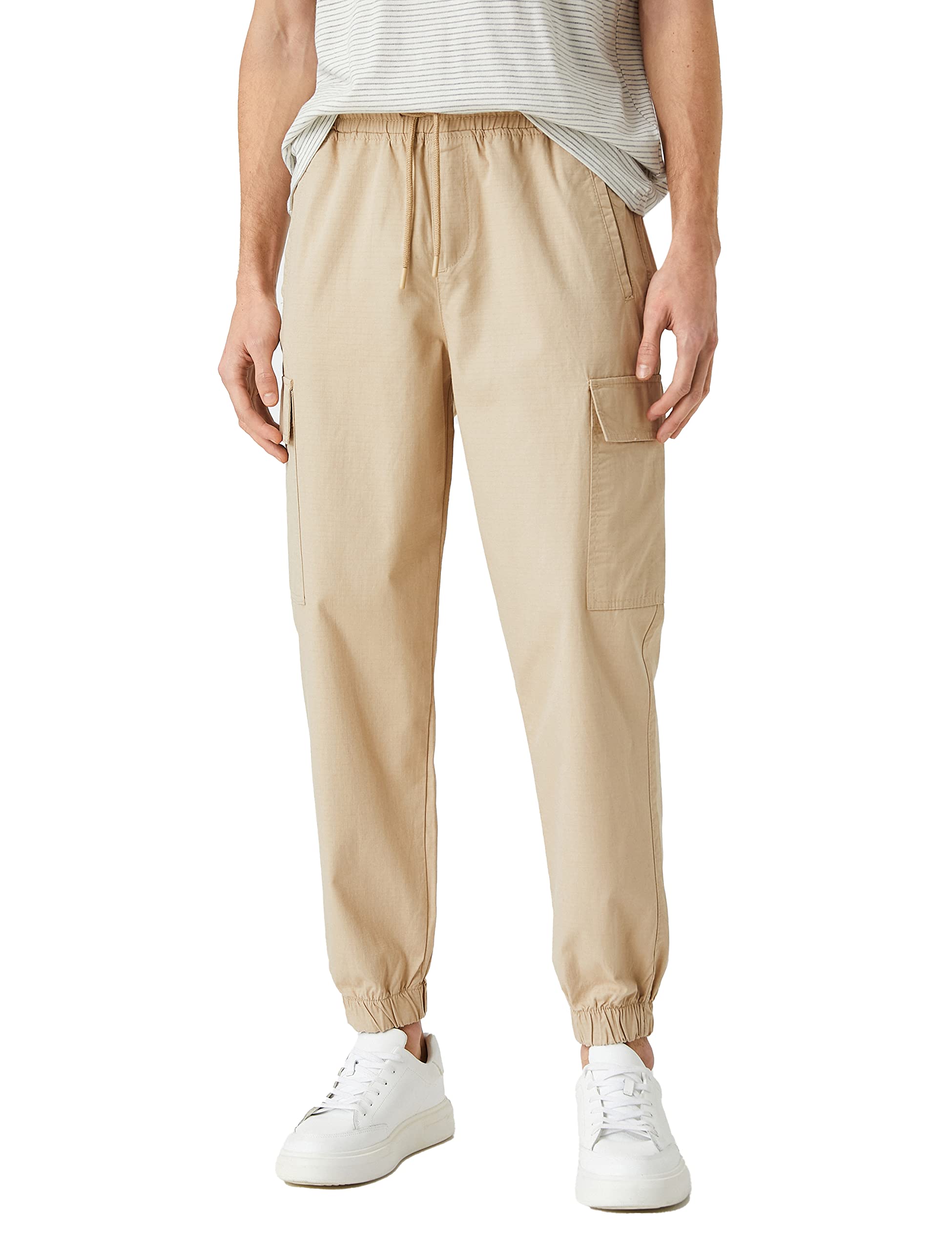 Herren Cargo Jogger Aus 100% Baumwolle – Grau, Größe 42, Mit Drawstring & Taschen
