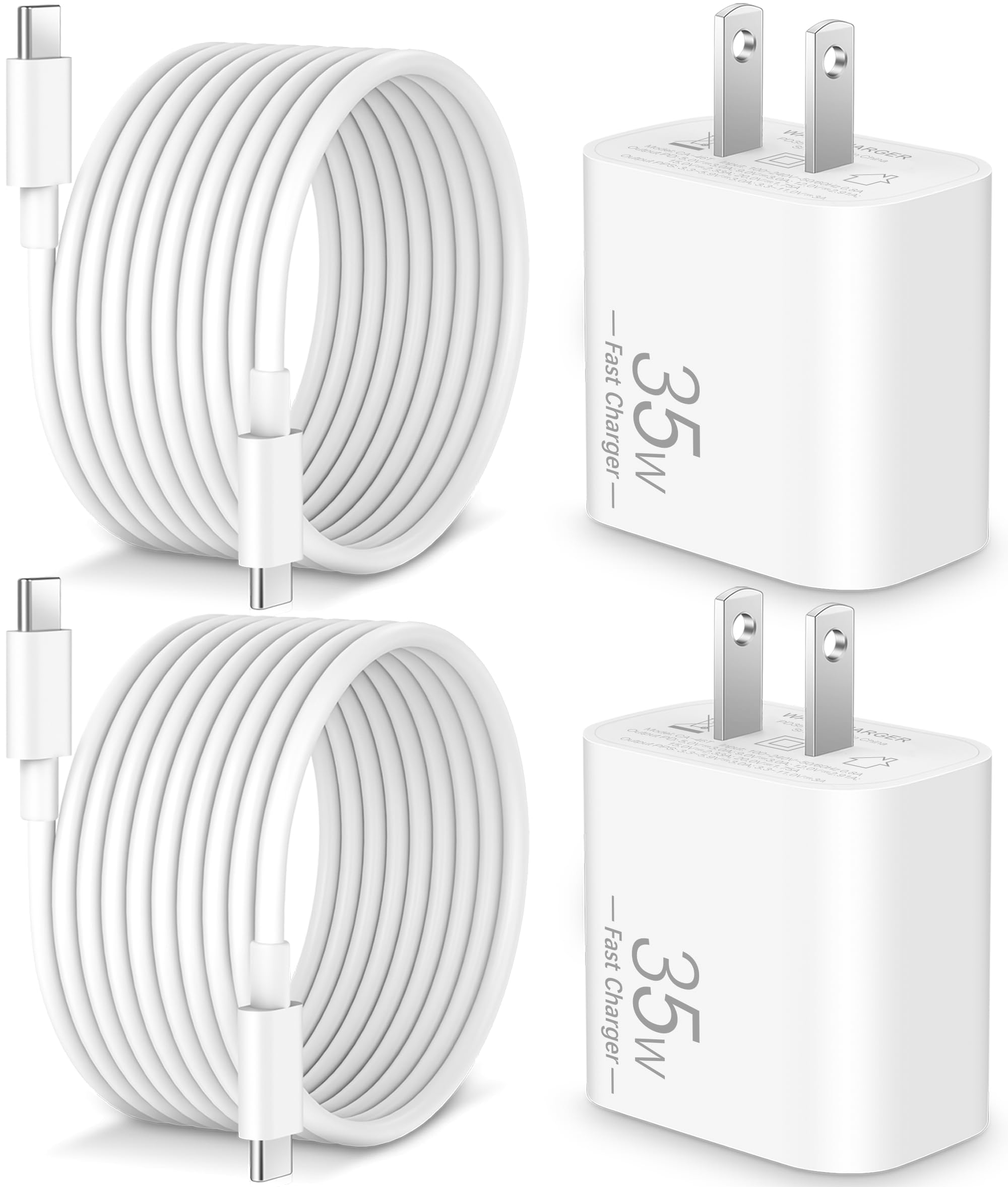 35W USB C Fast Charger for Google Pixel 10/10 Pro XL/10 Pro Fold/9/9 Pro XL/8/8a/8 Pro/7/6/5/4/3 XL, 2-Pack 35W Type C Fast Charger Block & 10FT Long USB C Cable for Galaxy S25/S24/S23/S22/A57/A56/A55