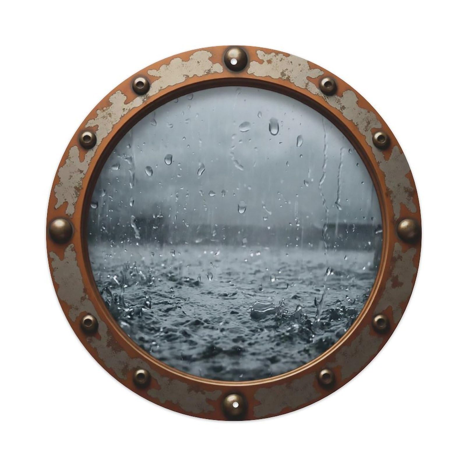 Vintage Porthole Heavy Rain Nautical Window View Metal Tin Sign
