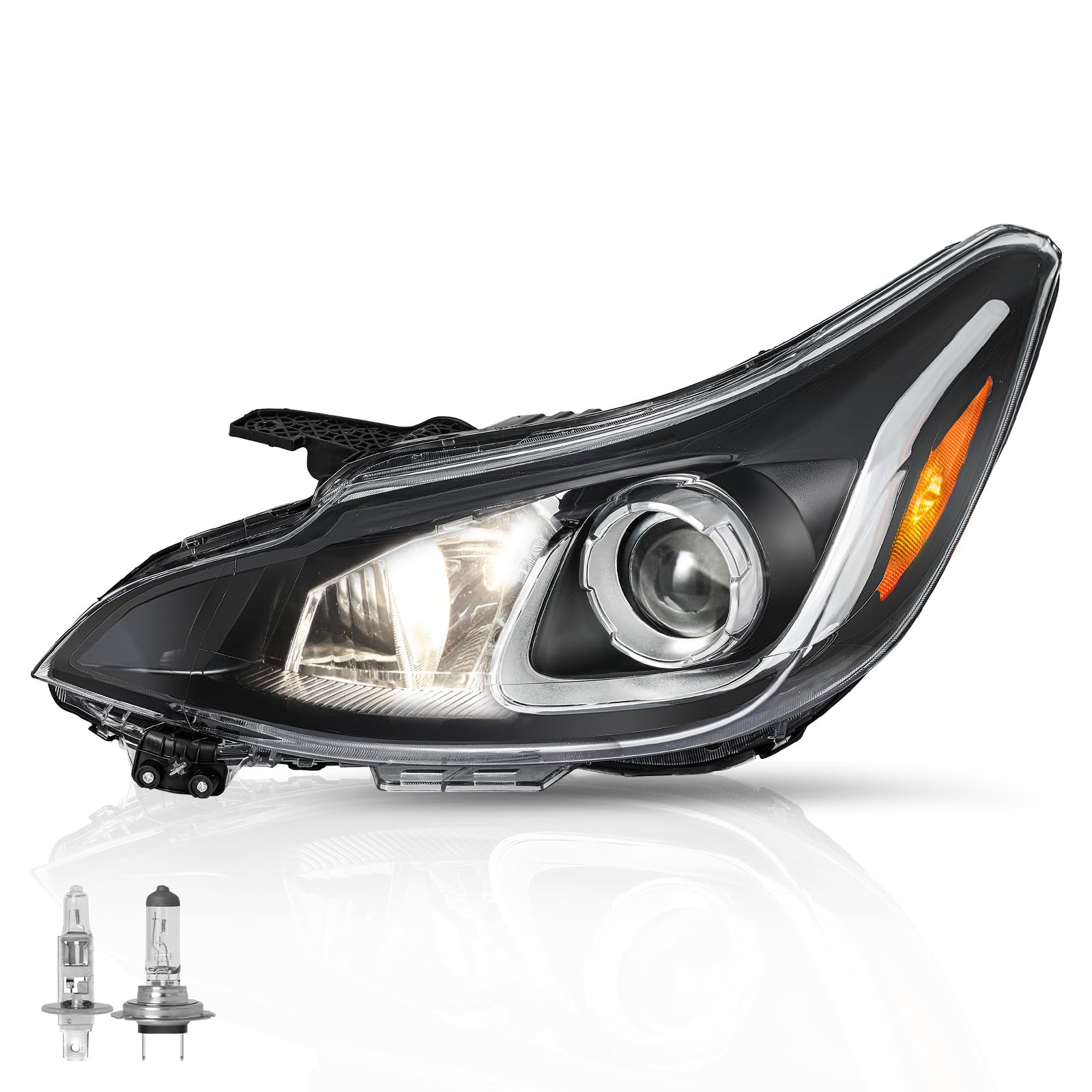 Headlight Assembly Set for 2019 2020 2021 Chevy SPARK OEM Replacement Headlamp Chrome Housing with bulbs, LH (Left/Driver Side)