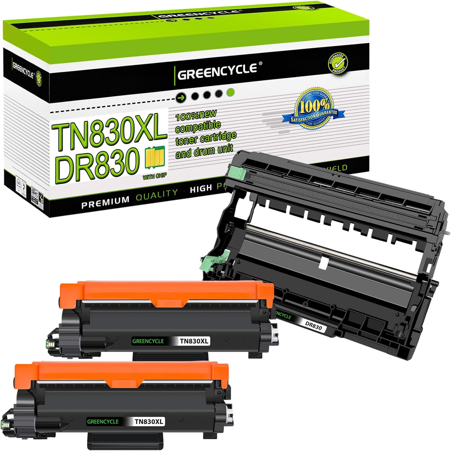 TN830XL Toner Cartridge and DR830 Drum Unit Compatible Replacement for Brother TN830 TN830XL DR830 Work with HL-L2460DW DCP-L2640DW HL-L2405W HL-L2480DW MFC-l2820DW Printer(2 Pack Toner, 1 Drum Unit)