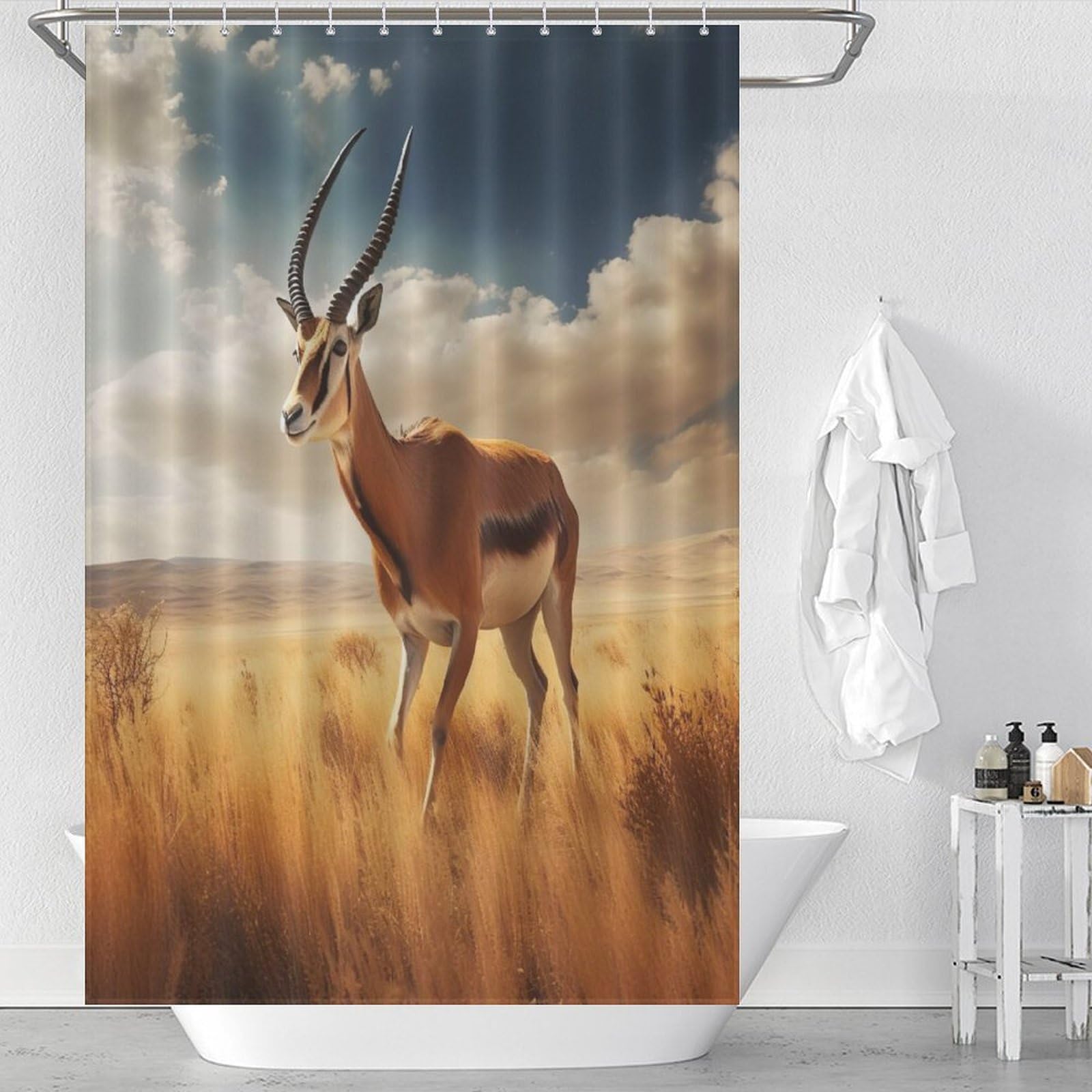 Rideau de douche imperméable et rideau de baignoire lavable Antilope 48x72Pouces