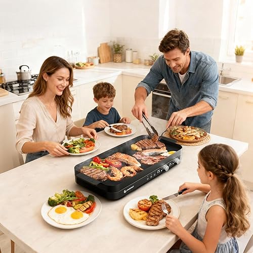 Miniatura 6 de AMZCHEF Parrilla de interior portátil parrilla eléctrica de 1800 W con bandeja extraíble, 5 niveles de temperatura y plancha eléctrica con