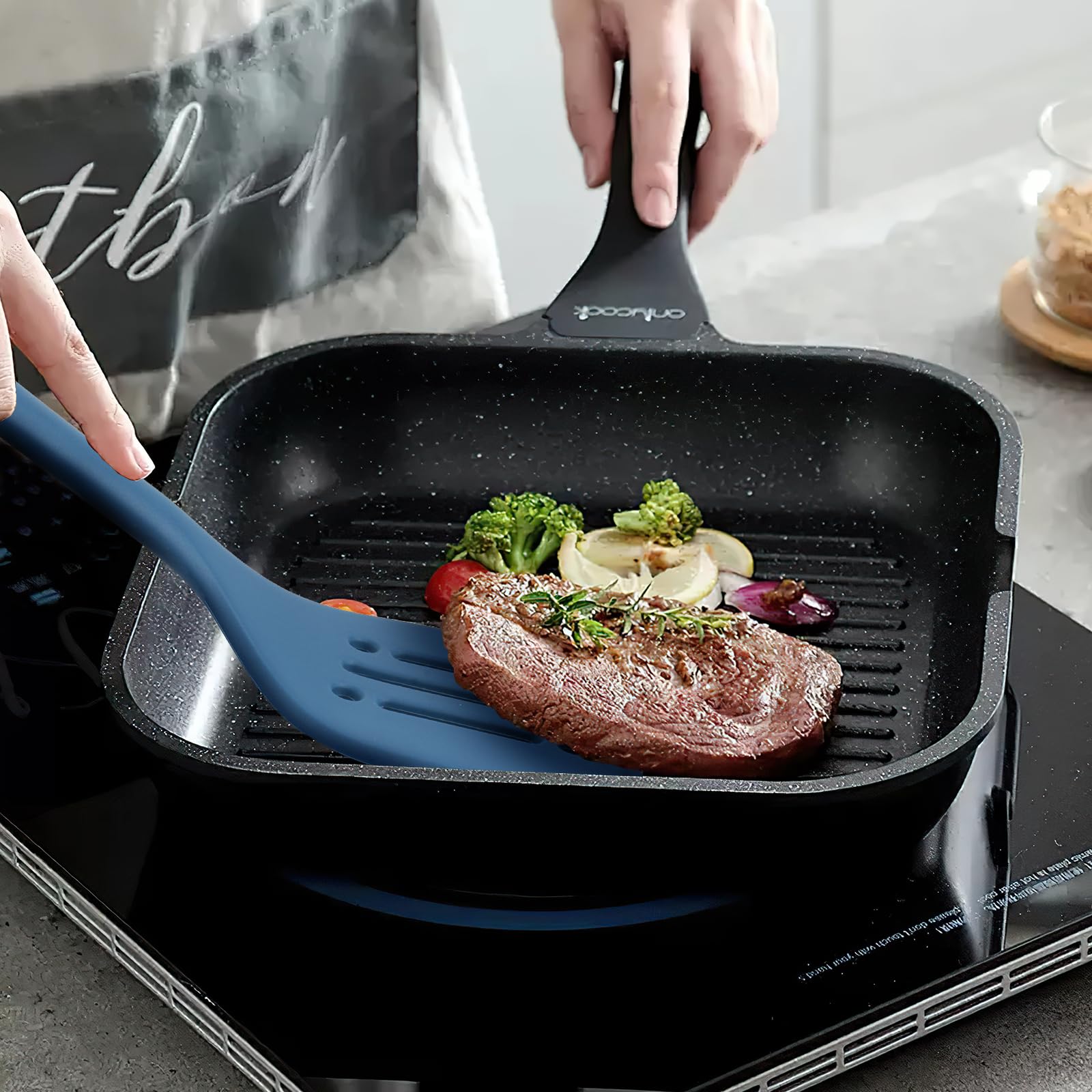 MOACC - Juego de utensilios de cocina de silicona: resistentes al calor de 13.6 pulgadas de largo, sin BPA, accesorios de cocina de goma antiadherente, para preparar alimentos, freír, servir, untar