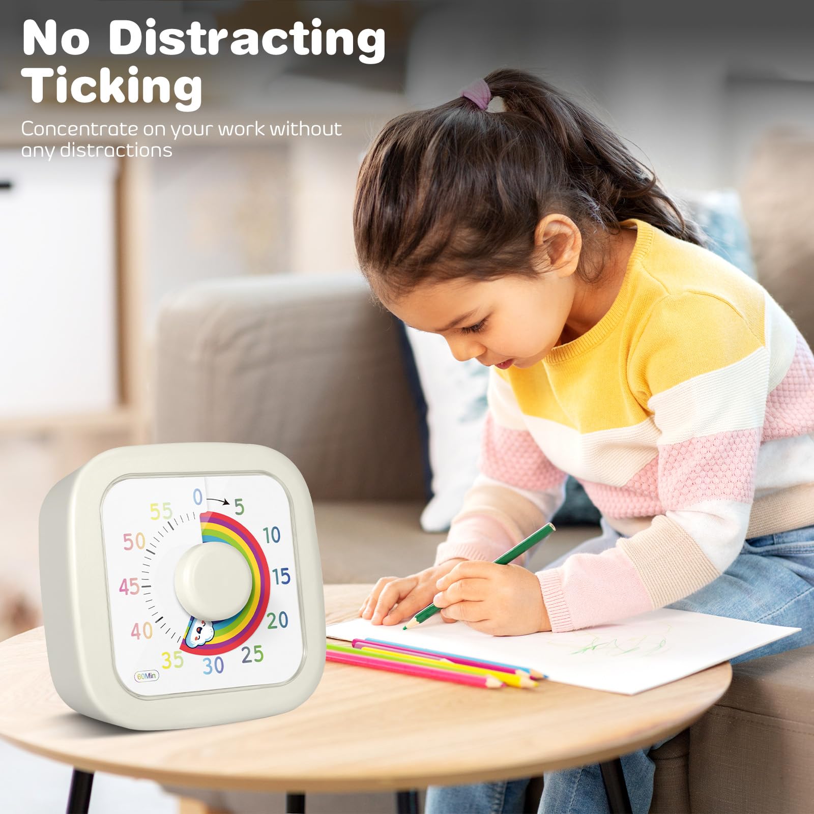 ZLPBAO Timer Vsivo Bambini, Rainbow Timer Visivo da 60 Minuti Conto alla Rovescia Silenzioso di Gestione