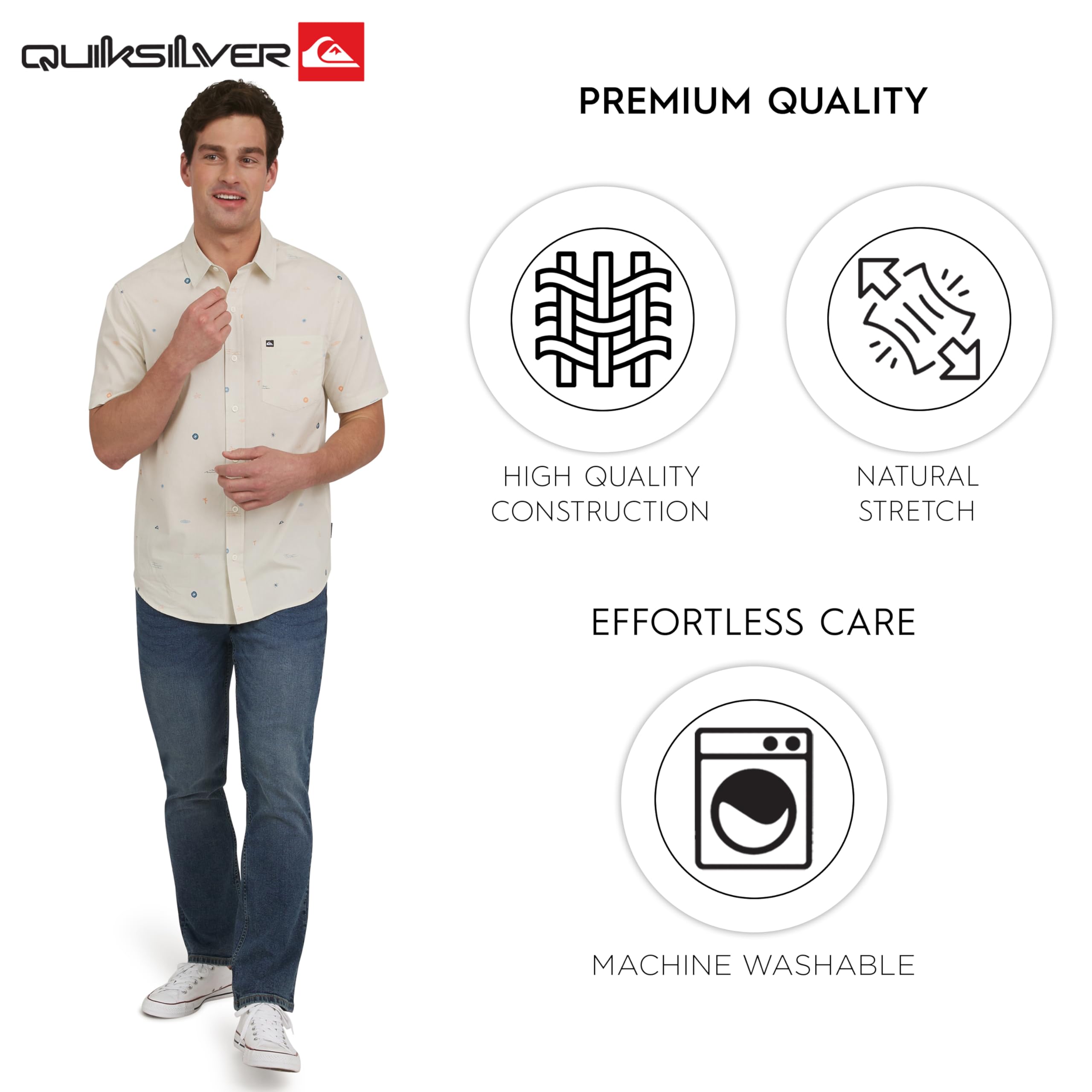 Quiksilver Premium Soft Cotton Short Sleeve Button Down Woven Shirt Camicia in Tessuto Uomo (Pacco da 1)