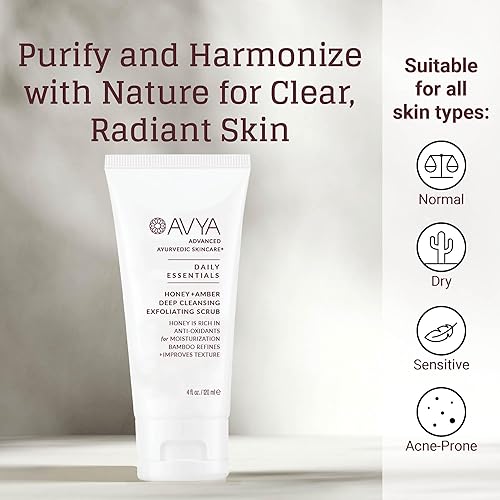 Miniatura 6 de AVYA Honey + Amber Exfoliating Scrub (tamaño de viaje, 1 onza líquida), limpieza profunda con poder antioxidante de miel y bambú para una textura